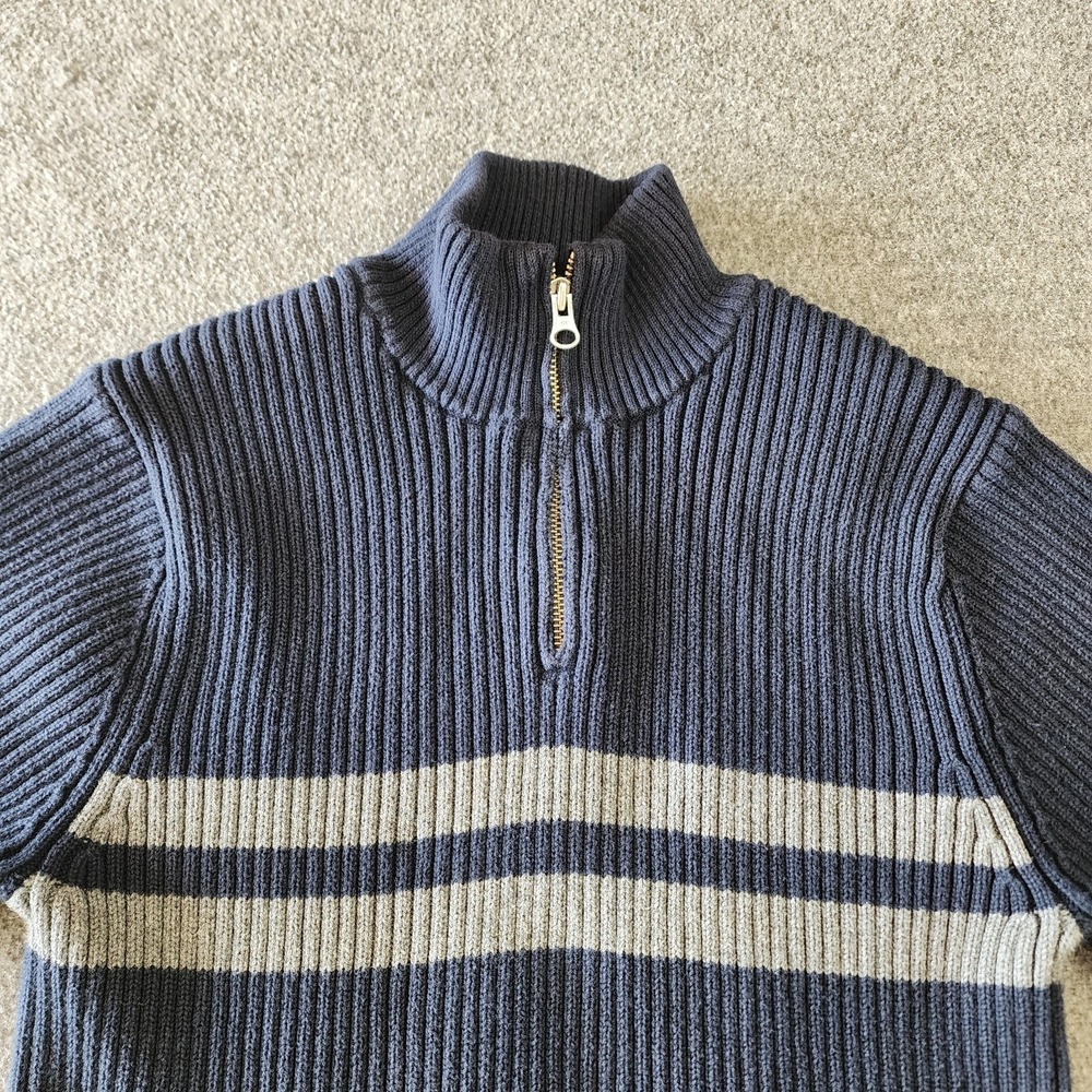 Paraphrase Mens Large 1/4 Zip Sweater Blue Rib Knit Stripe Cotton Pullover